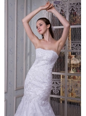 Prom Dress Perfect Mermaid Strapless Court Train Taffeta and Lace