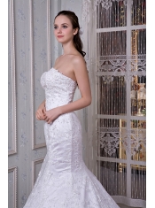 Prom Dress Perfect Mermaid Strapless Court Train Taffeta and Lace