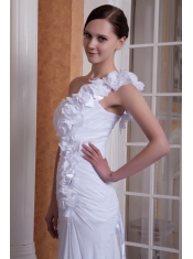 Prom Dress Pretty Column One Shoulder Brush Train Hand Made Flower Chiffon