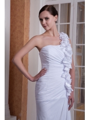 Prom Dress Pretty Column One Shoulder Brush Train Hand Made Flower Chiffon