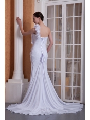 Prom Dress Pretty Column One Shoulder Brush Train Hand Made Flower Chiffon