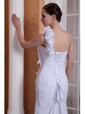 Prom Dress Pretty Column One Shoulder Brush Train Hand Made Flower Chiffon