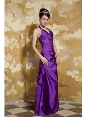 Prom Dress Purple Column V-neck Floor-length Taffeta Beading