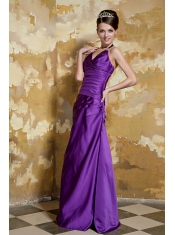 Prom Dress Purple Column V-neck Floor-length Taffeta Beading