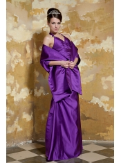 Prom Dress Purple Column V-neck Floor-length Taffeta Beading