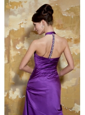 Prom Dress Purple Column V-neck Floor-length Taffeta Beading