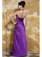 Prom Dress Purple Column V-neck Floor-length Taffeta Beading