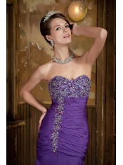Prom Dress Purple Mermaid Sweetheart Brush Train Chiffon Beading