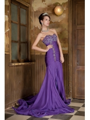 Prom Dress Purple Mermaid Sweetheart Brush Train Chiffon Beading