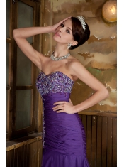 Prom Dress Purple Mermaid Sweetheart Brush Train Chiffon Beading