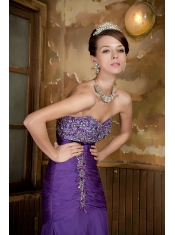 Prom Dress Purple Mermaid Sweetheart Brush Train Chiffon Beading