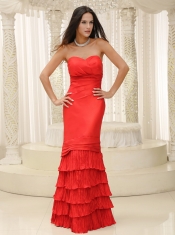 Prom Dress Red and Ruffled Layers Floor-length Sweetheart