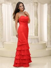 Prom Dress Red and Ruffled Layers Floor-length Sweetheart