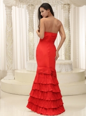 Prom Dress Red and Ruffled Layers Floor-length Sweetheart