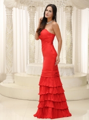Prom Dress Red and Ruffled Layers Floor-length Sweetheart
