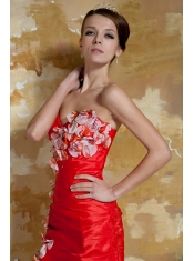 Prom Dress Red Column Sweetheart Mini-length Taffeta Hand Made Flowers