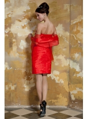 Prom Dress Red Column Sweetheart Mini-length Taffeta Hand Made Flowers