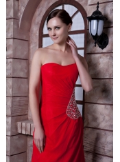 Prom Dress Red Empire One Shoulder Brush Train Chiffon Beading