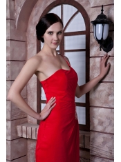 Prom Dress Red Empire One Shoulder Brush Train Chiffon Beading