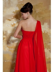 Prom Dress Red Empire One Shoulder Watteau Train Chiffon Beading