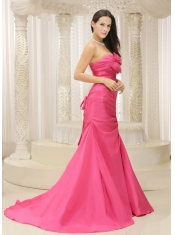 Prom Dress Rose Pink A-line and Bowknot For Ruched Bodice Custom Made Satin