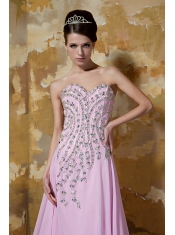 Prom Dress Rose Pink Empire Sweetheart Brush Train Chiffon Beading