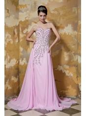 Prom Dress Rose Pink Empire Sweetheart Brush Train Chiffon Beading