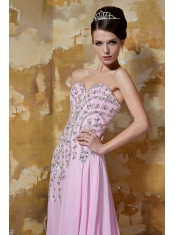 Prom Dress Rose Pink Empire Sweetheart Brush Train Chiffon Beading