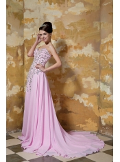 Prom Dress Rose Pink Empire Sweetheart Brush Train Chiffon Beading