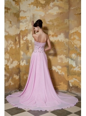 Prom Dress Rose Pink Empire Sweetheart Brush Train Chiffon Beading
