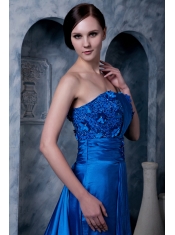 Prom Dress Royal Blue Column Strapless Watteau Train Silk Like Satin Appliques With Beading
