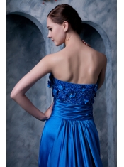 Prom Dress Royal Blue Column Strapless Watteau Train Silk Like Satin Appliques With Beading