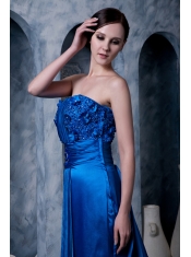 Prom Dress Royal Blue Column Strapless Watteau Train Silk Like Satin Appliques With Beading