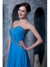 Prom Dress Sky Blue Empire Sweetheart Brush Train Chiffon Beading