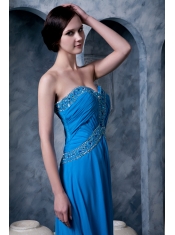 Prom Dress Sky Blue Empire Sweetheart Brush Train Chiffon Beading