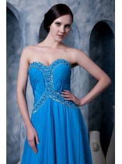 Prom Dress Sky Blue Empire Sweetheart Brush Train Chiffon Beading