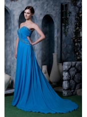 Prom Dress Sky Blue Empire Sweetheart Brush Train Chiffon Beading
