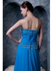 Prom Dress Sky Blue Empire Sweetheart Brush Train Chiffon Beading