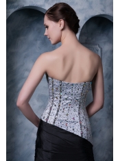 Prom Dress Sliver and Black A-line Sweetheart Brush Train Elastic Woven Satin Beading