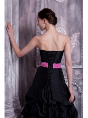 Prom Dress Strapless Black A-line Floor-legnth Taffeta Sash and Pick-ups