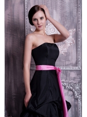Prom Dress Strapless Black A-line Floor-legnth Taffeta Sash and Pick-ups