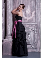 Prom Dress Strapless Black A-line Floor-legnth Taffeta Sash and Pick-ups