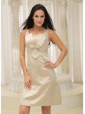 Prom Dress Strapless Champagne Appliques Decorate Bust Knee-length Bowknot