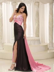 Prom Dress Straps Beaded Decorate Bust Ruch Chiffon and Elastin Woven Satin