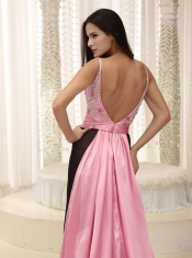 Prom Dress Straps Beaded Decorate Bust Ruch Chiffon and Elastin Woven Satin
