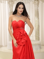 Prom Dress Sweetheart Red Ruched Bodice Brush Train Lace-up