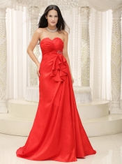 Prom Dress Sweetheart Red Ruched Bodice Brush Train Lace-up