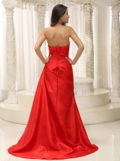 Prom Dress Sweetheart Red Ruched Bodice Brush Train Lace-up