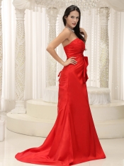 Prom Dress Sweetheart Red Ruched Bodice Brush Train Lace-up