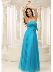 Prom Dress Teal With Bowknot Pleat Beading Formal Evening